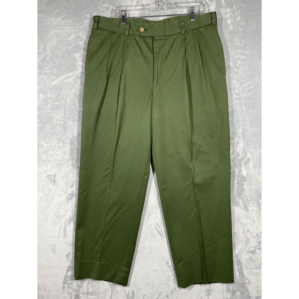 Bills Khakis Mens 38 Olive Green Pleated Cotton Twill Pants Made in USA Chinos - Picture 1 of 10